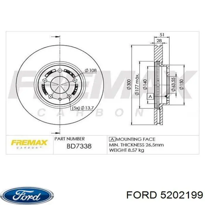 Передний тормозной диск Ford 5202199