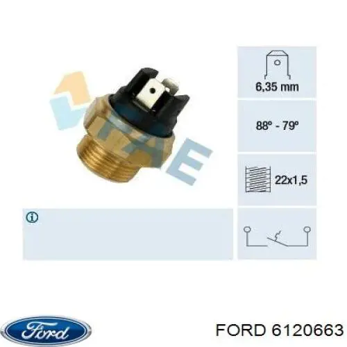 6120663 Ford датчик температуры охлаждающей жидкости (включения вентилятора радиатора)