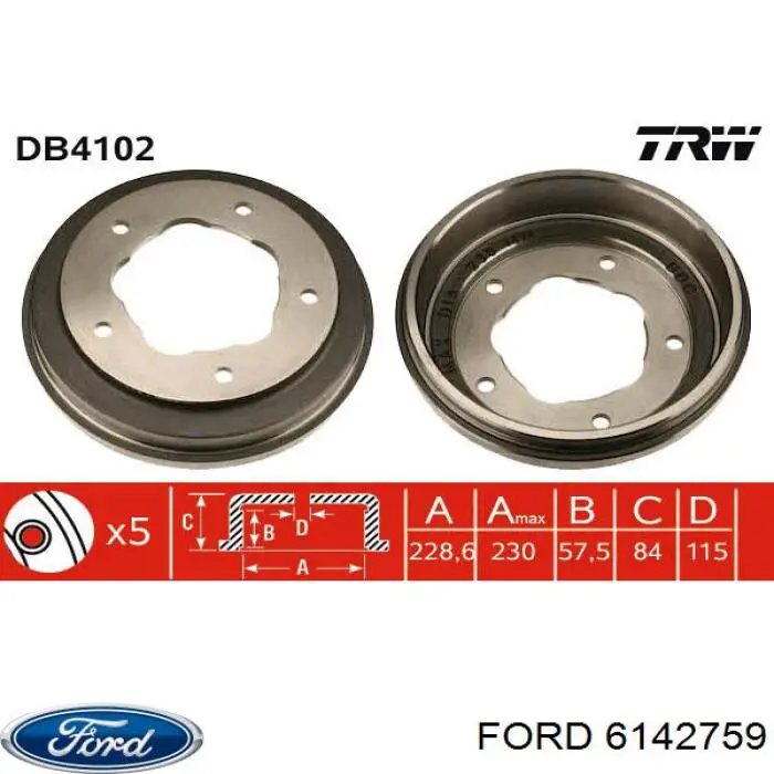 Тормозной барабан 6142759 Ford