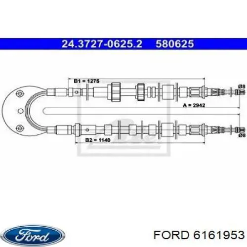 6161953 Ford cabo traseiro direito/esquerdo do freio de estacionamento