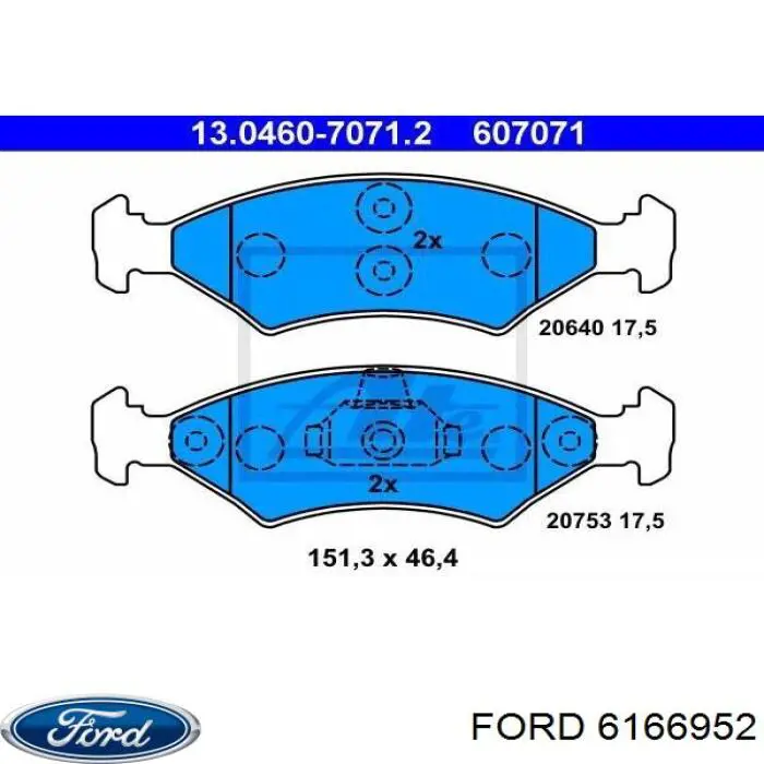 Передние тормозные колодки 6166952 Ford