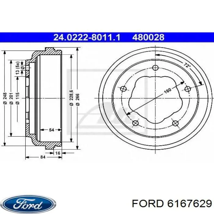 Купить 6167629 Ford Тормозной барабан