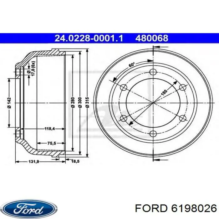 Барабан тормозной задний Ford 6198026 цена, от 61.85 USD