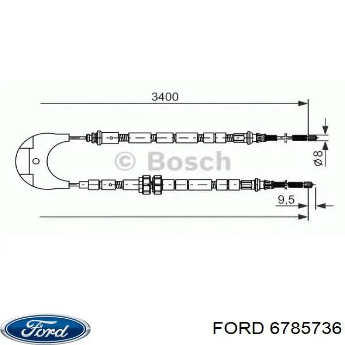 6785736 Ford трос ручного тормоза задний правый/левый
