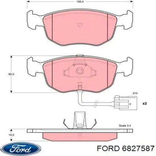 Передние тормозные колодки 6827587 Ford