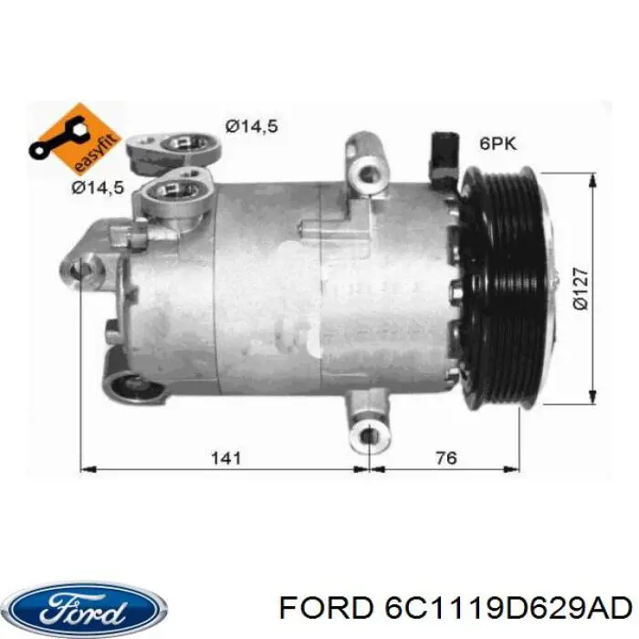 6C1119D629AD Ford compressor de aparelho de ar condicionado