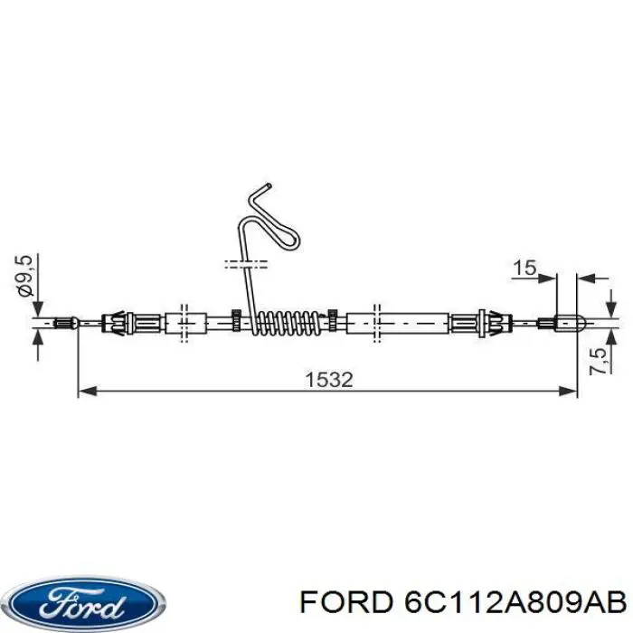 Трос ручного тормоза задний Ford 6C112A809AB цена, от 13.85 USD