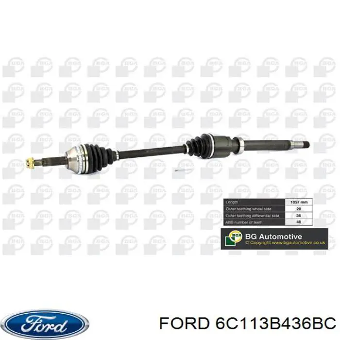 6C113B436BC Ford Полуось передняя, правая