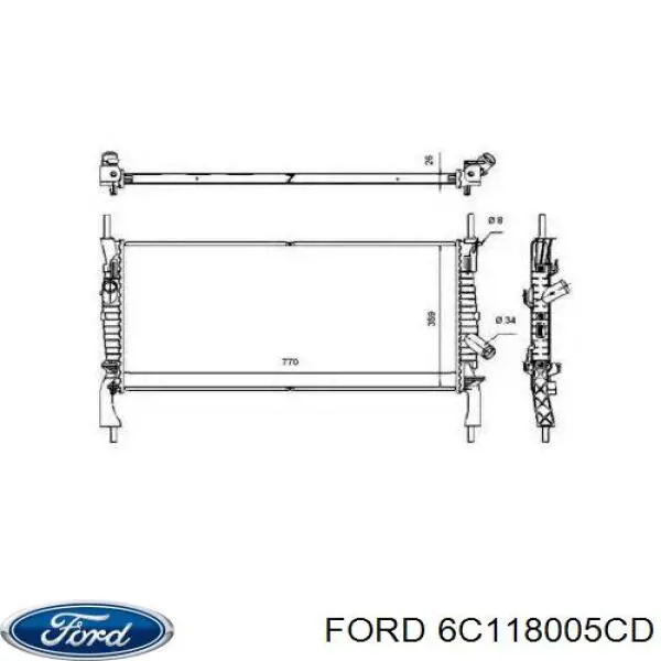 6C118005CD Ford radiador de esfriamento de motor
