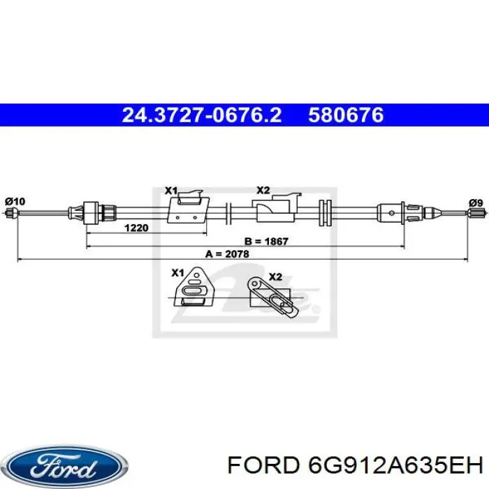 Трос ручника 6G912A635EH Ford