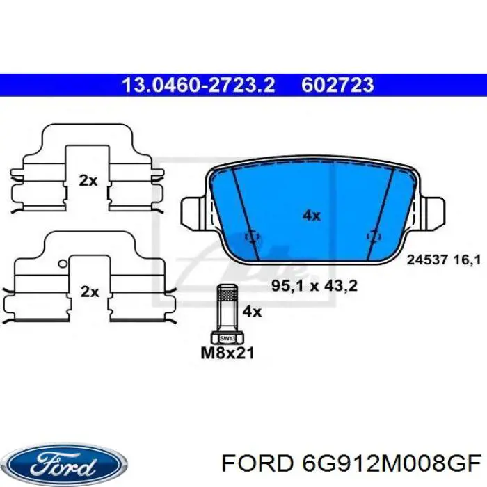 Задние тормозные колодки 6G912M008GF Ford