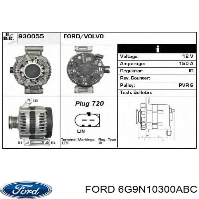 6G9N10300ABC Ford генератор