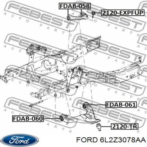 6L2Z3078AA Ford braço oscilante inferior direito de suspensão dianteira