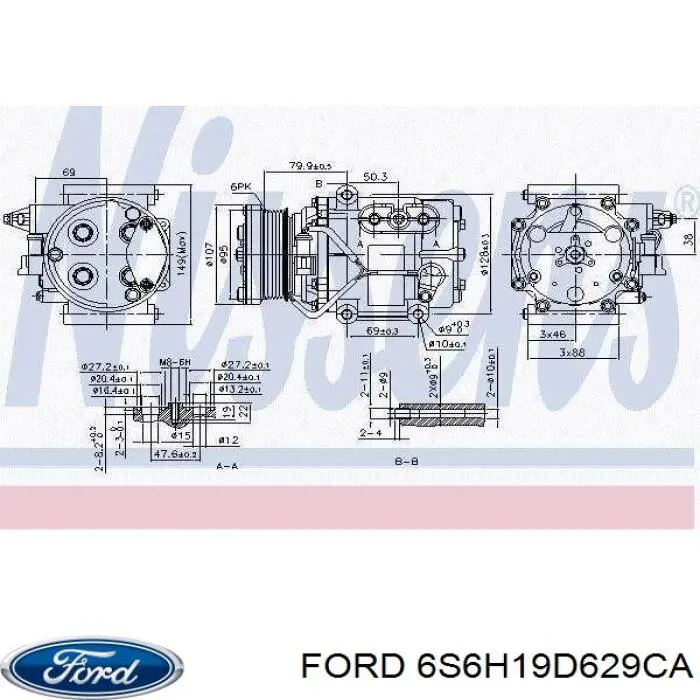 6S6H19D629CA Ford compressor de aparelho de ar condicionado