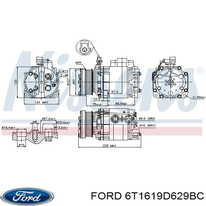 Компрессор кондиционера 6T1619D629BC Ford