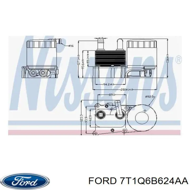 7T1Q6B624AA Ford радиатор масляный (холодильник, под фильтром)