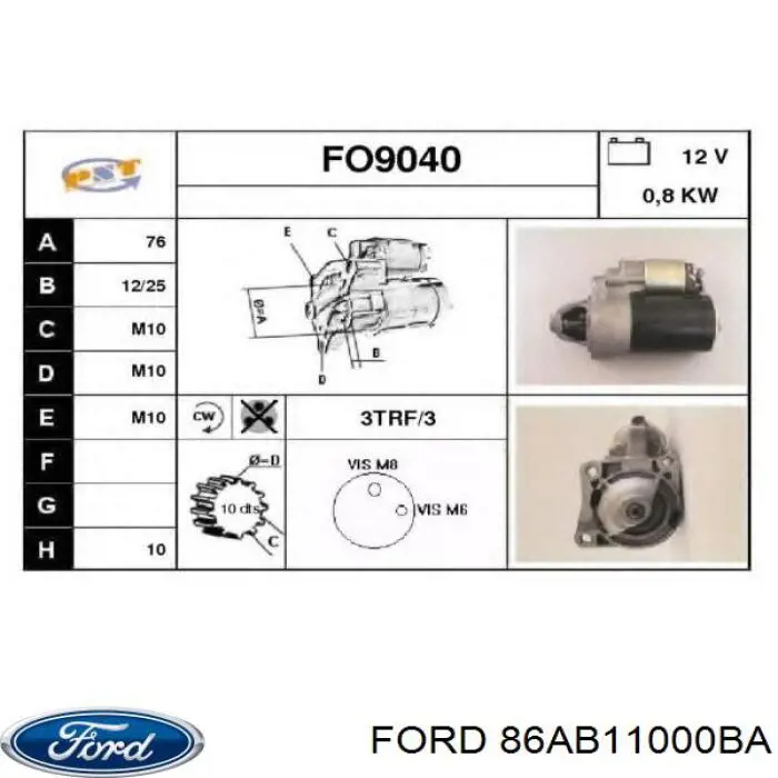 86AB11000BA Ford Стартер автомобиля