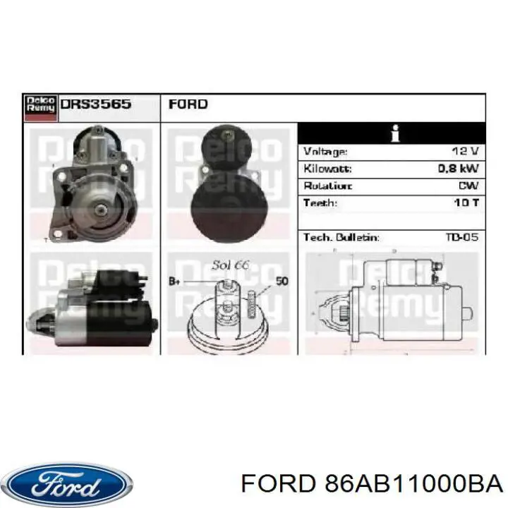 Стартер 86AB11000BA Ford