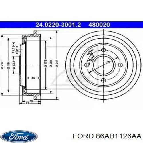 Барабан тормозной задний Ford 86AB1126AA цена, от 33.19 USD