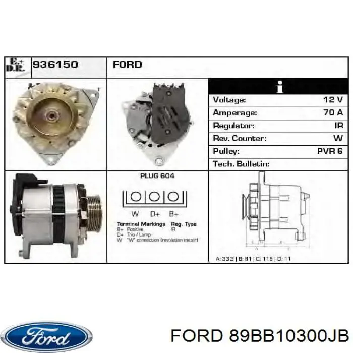 89BB10300JB Ford Генератор автомобильный