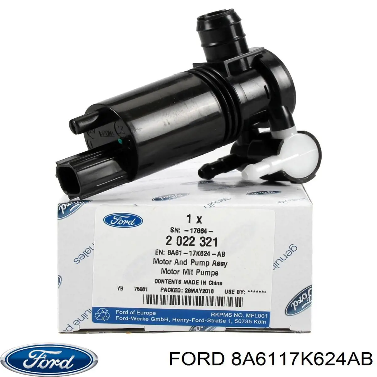 8A6117K624AB FORD Bomba de agua limpiaparabrisas, delantera original y equivalente