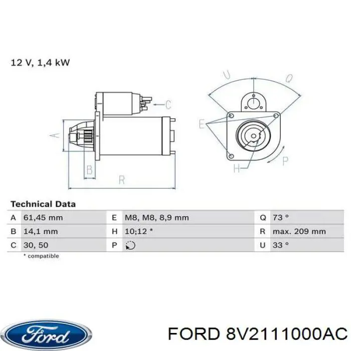 8V2111000AC Ford стартер
