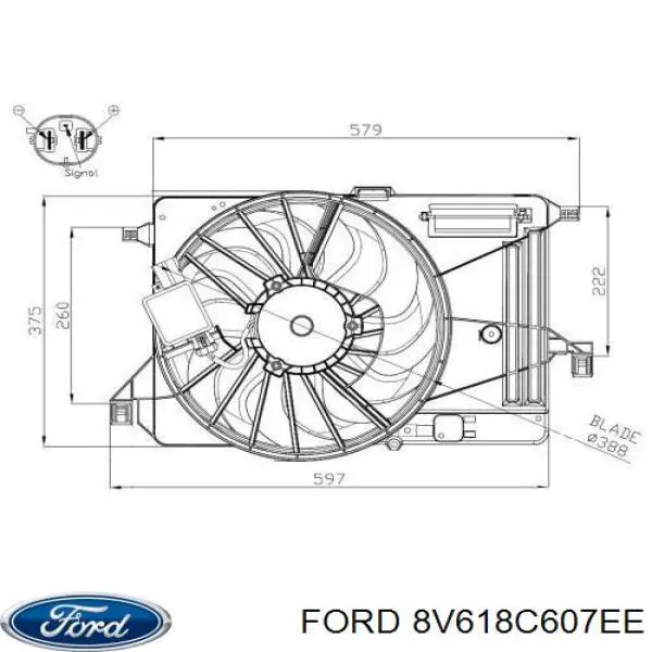 8V618C607EE Ford ventilador elétrico de esfriamento montado (motor + roda de aletas)