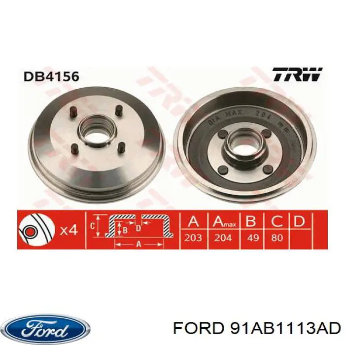 Тормозной барабан 91AB1113AD Ford