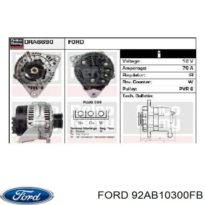 Купить 92AB10300FB Ford Генератор