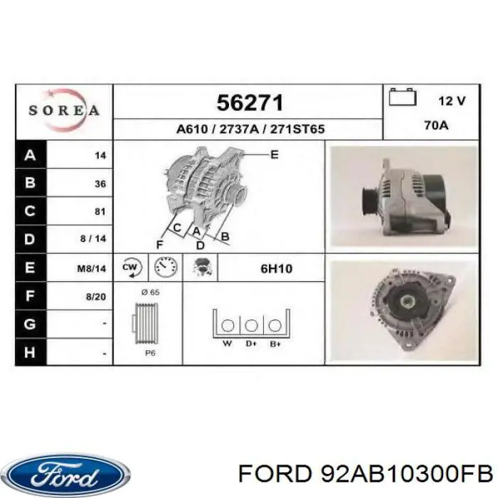 Автомобильный генератор Ford 92AB10300FB цена, от 114.10 USD
