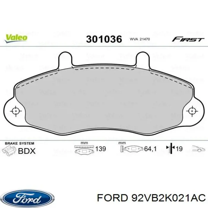 Передние тормозные колодки 92VB2K021AC Ford