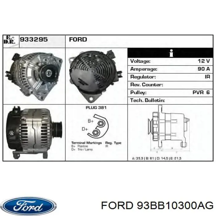 93BB10300AG Ford генератор