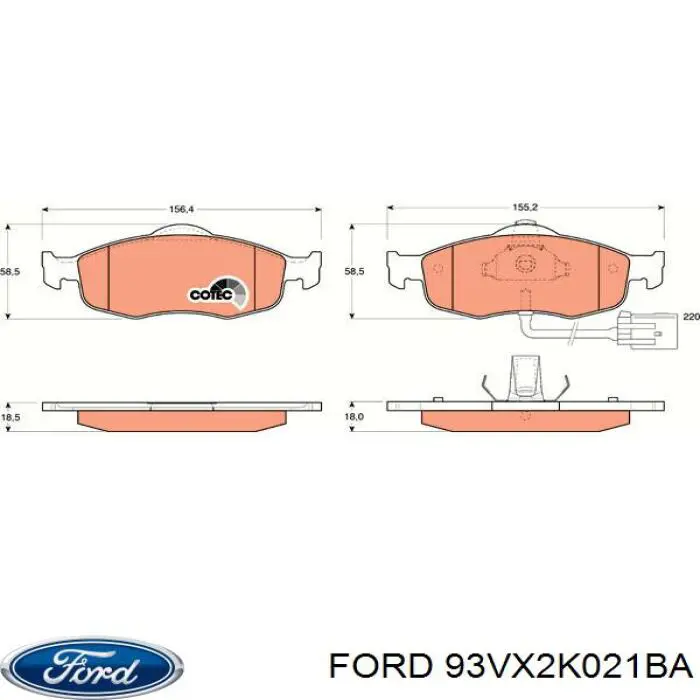 Передние тормозные колодки 93VX2K021BA Ford