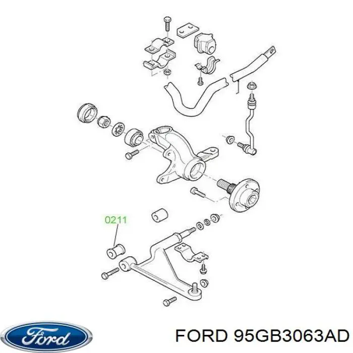 95GB3063AD Ford bloco silencioso dianteiro do braço oscilante inferior