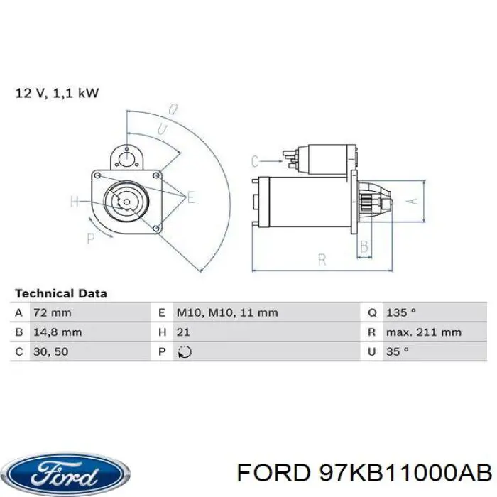 Стартер 97KB11000AB Ford