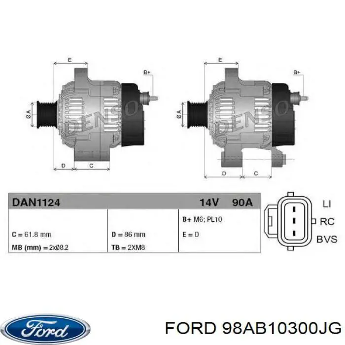 98AB10300JG Ford генератор