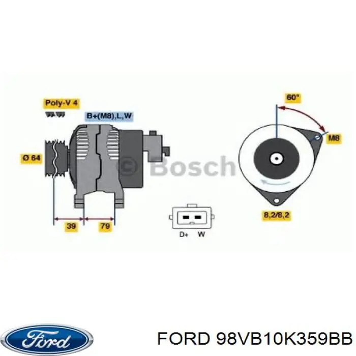 Купить 98VB10K359BB Ford Генератор