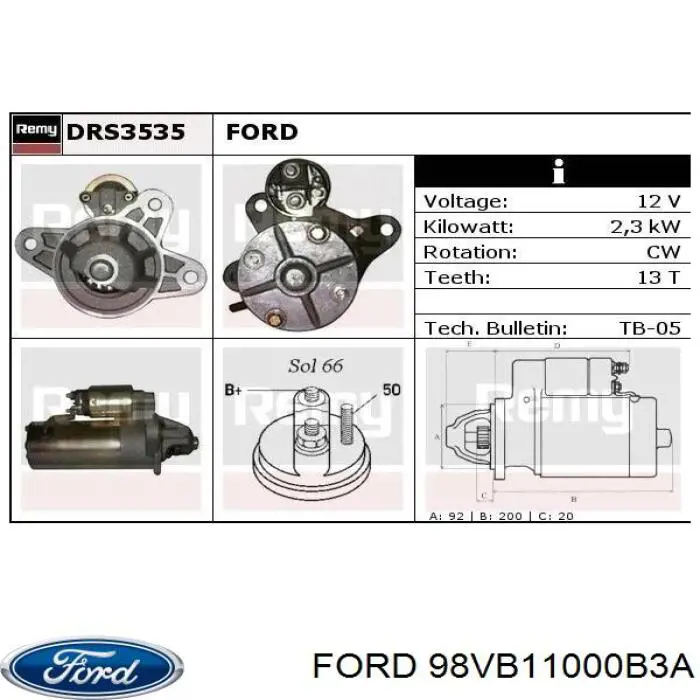 Стартер Ford 98VB11000B3A цена, от 92.04 USD