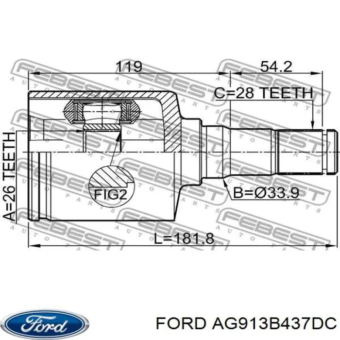 AG913B437DC Ford semieixo (acionador dianteiro esquerdo)