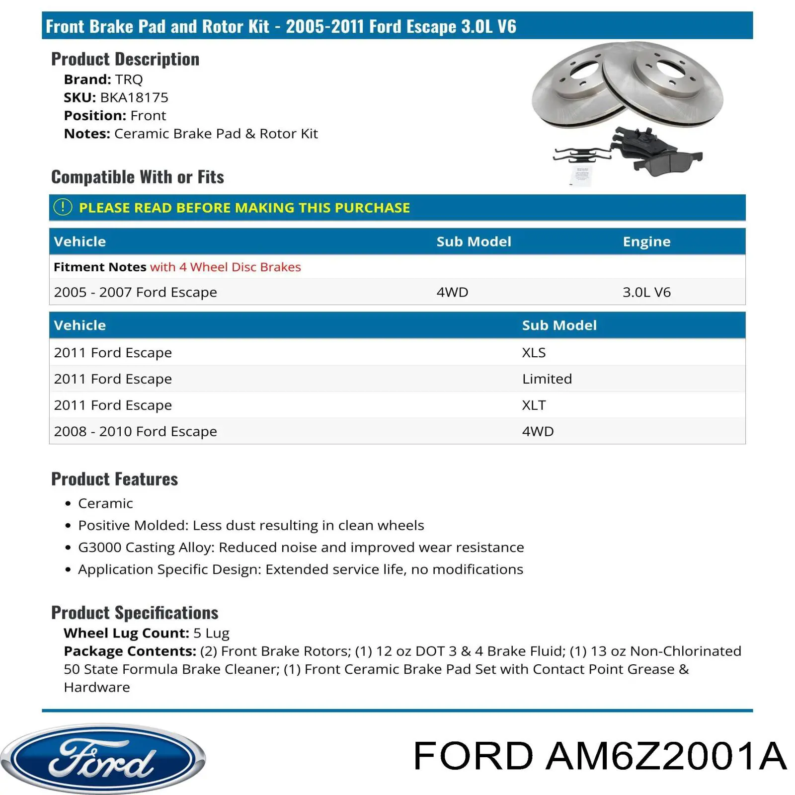 AM6Z2001A Ford колодки тормозные передние дисковые