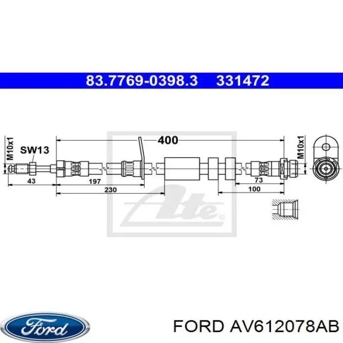 Шланг тормозной передний AV612078AB Ford