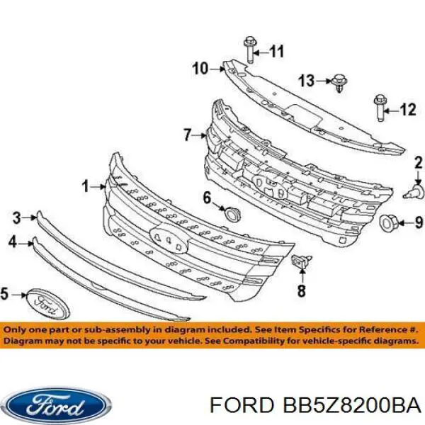 Молдинг решетки радиатора нижний Ford BB5Z8200BA цена, от 48.70 USD