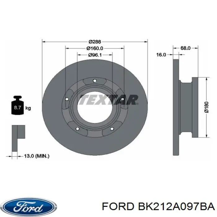 Задний тормозной диск Ford BK212A097BA цена, от 60.17 USD