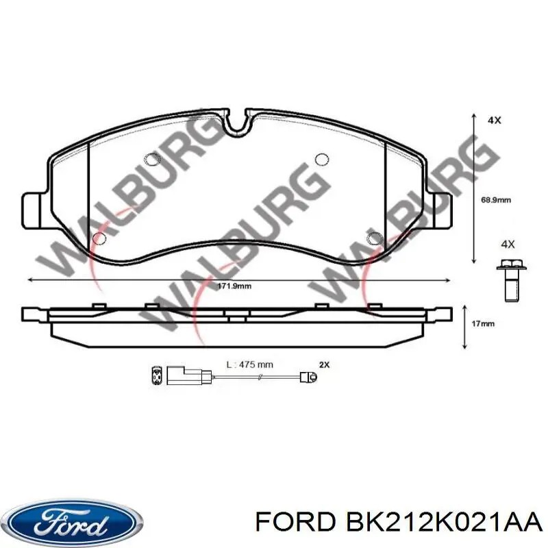 Передние тормозные колодки BK212K021AA Ford