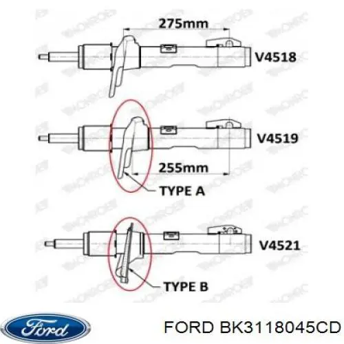 Стойка амортизатора передняя Ford BK3118045CD цена, от 73.12 USD