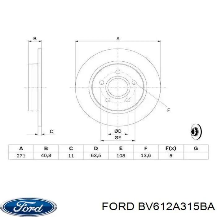 Тормозные диски BV612A315BA Ford