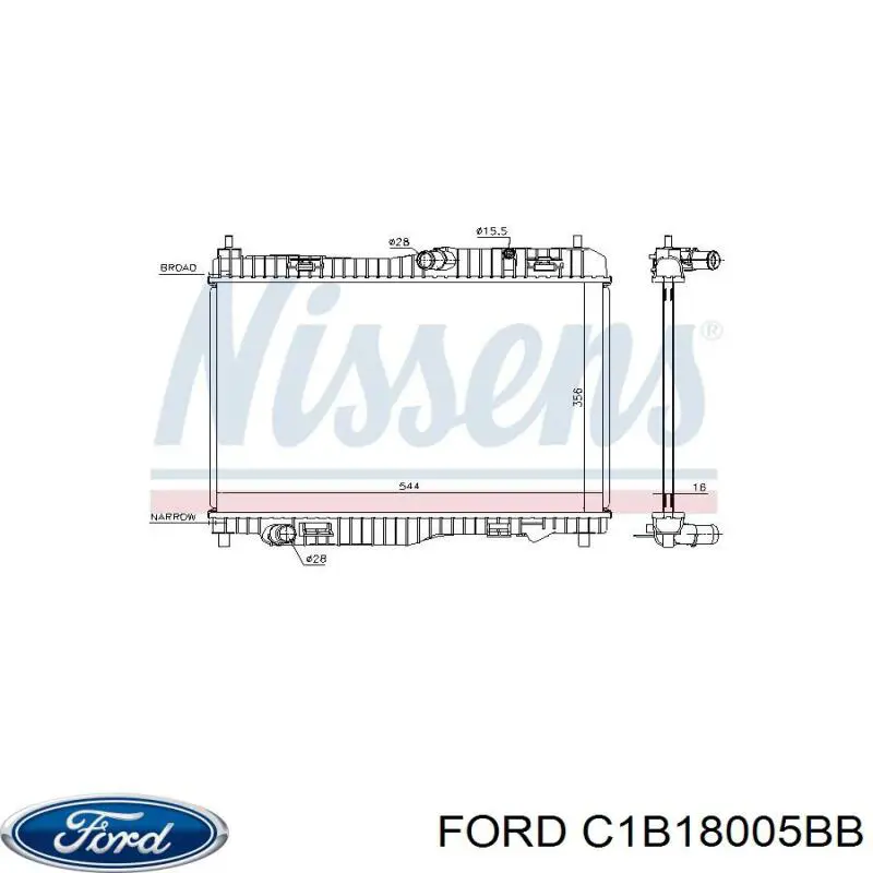 C1B18005BB Ford radiador de esfriamento de motor