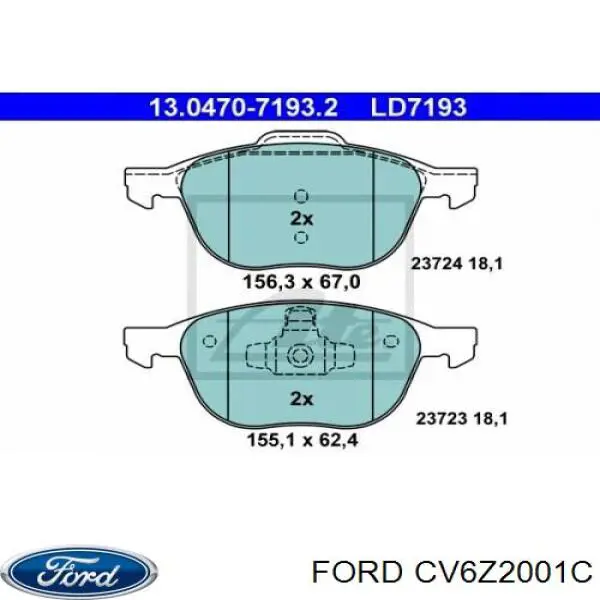 Передние тормозные колодки CV6Z2001C Ford
