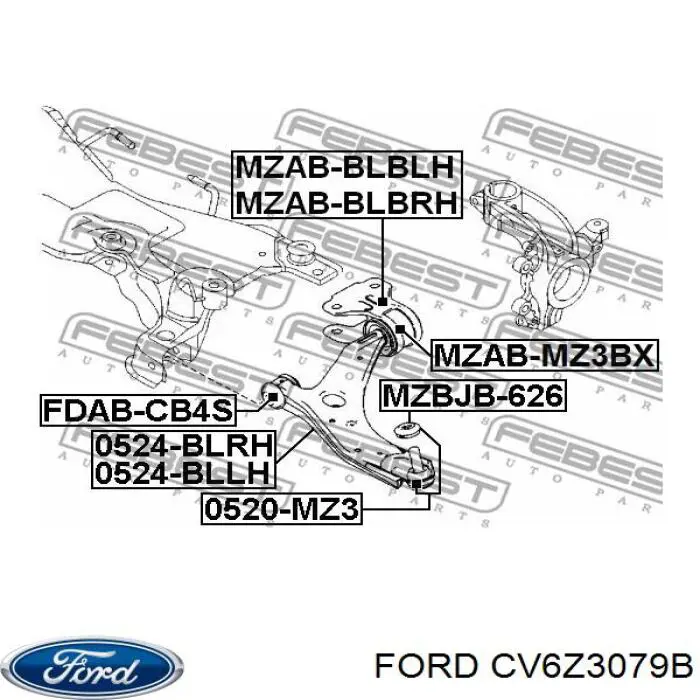 CV6Z3079B Ford braço oscilante inferior esquerdo de suspensão dianteira