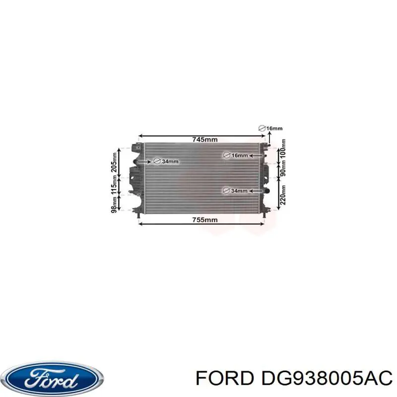 Купить DG938005AC Ford Радиатор водяной